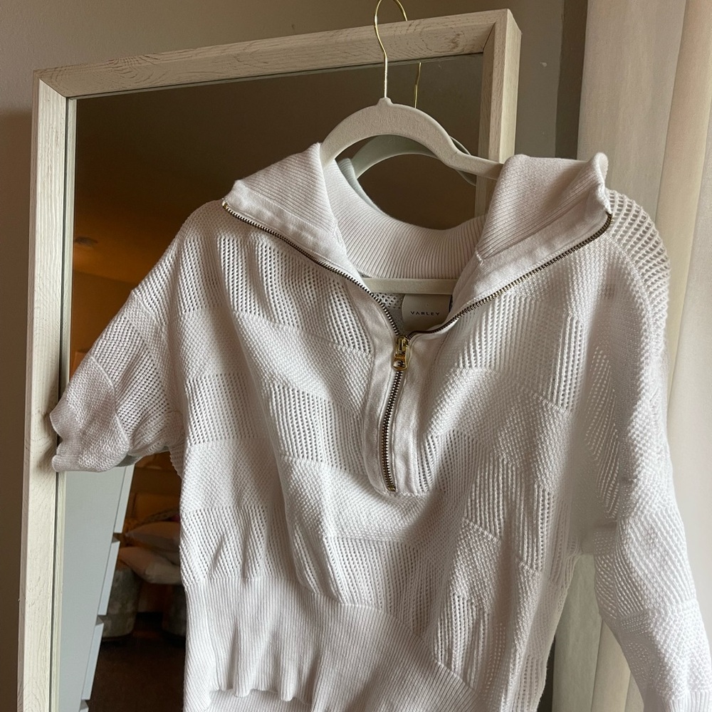 Varley White Knit Half-Zip Sweater